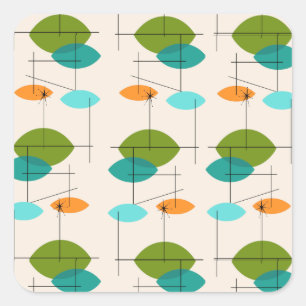 Retro Atomic Mobile Pattern Square Stickers