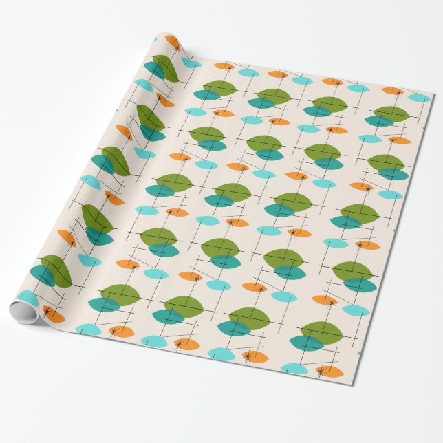 Retro Atomic Mobile Pattern Wrapping Paper (Unrolled)