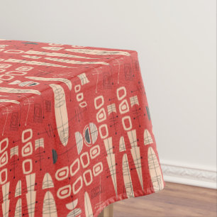 Retro Atomic Modern Red Black White Pattern Tablecloth