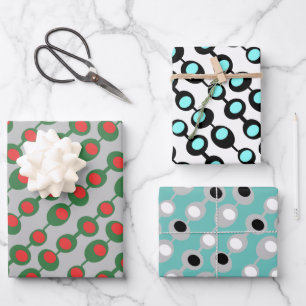 Retro Atomic Olives Trio Wrapping Paper Sheets