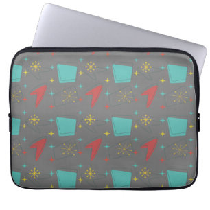 Retro Atomic Pattern on gray Laptop Sleeve