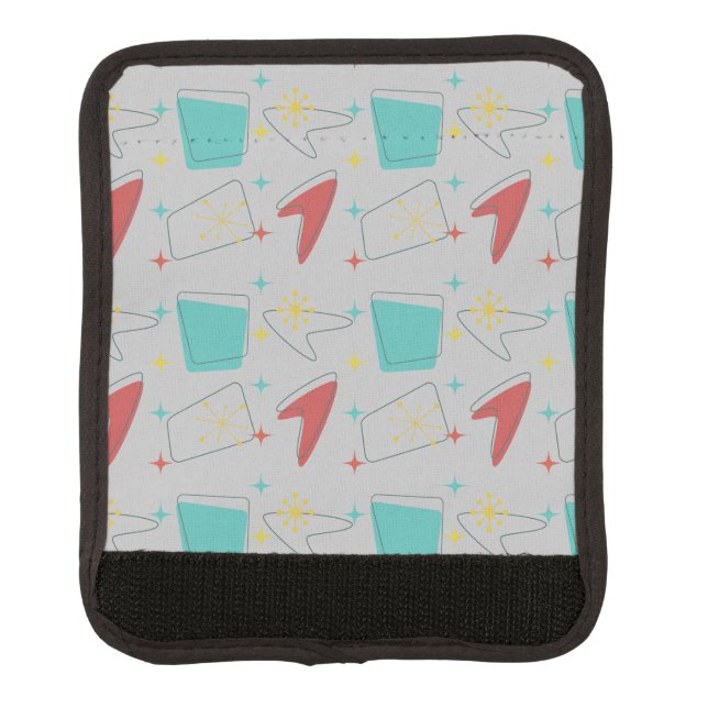 Retro Atomic Pattern on light gray Luggage Handle Wrap (Front)