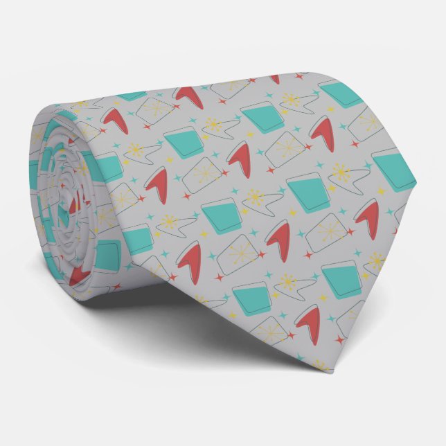 Retro Atomic Pattern on light gray Neck Tie (Rolled)