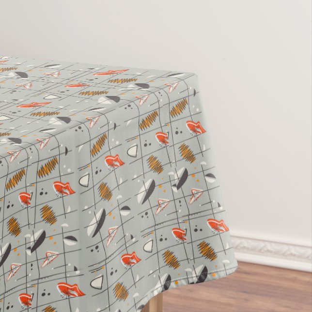 Retro Atomic Pattern Orange Gray White Black Tablecloth (In Situ)