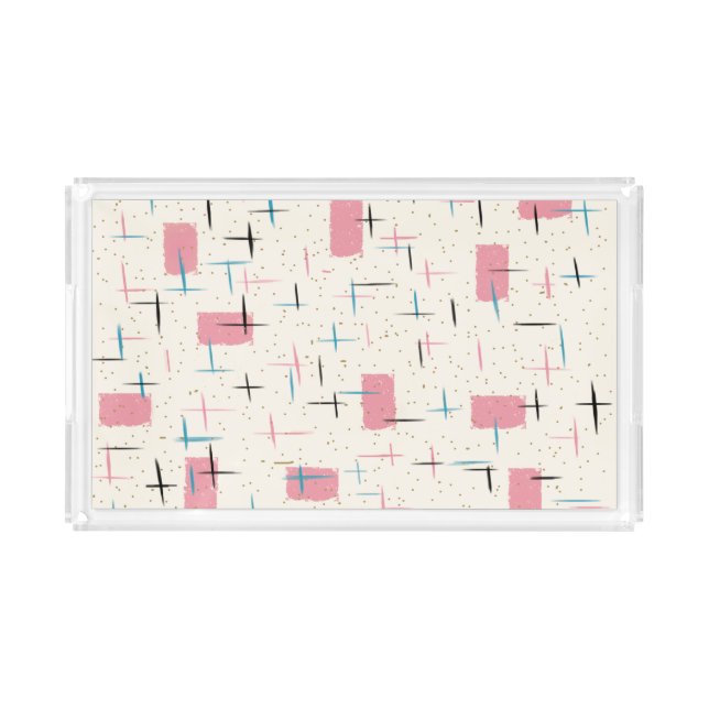 Retro Atomic Pink Pattern Acrylic Tray (Front)