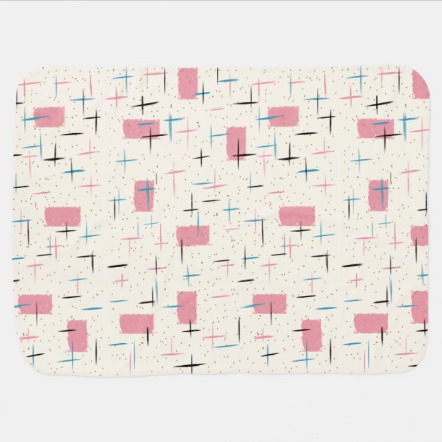 Retro Atomic Pink Pattern Baby Blanket (Horizontal)