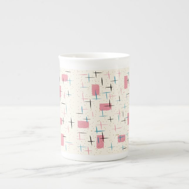Retro Atomic Pink Pattern Bone China Mug (Front)