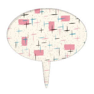 Retro Atomic Pink Pattern Cake Pick