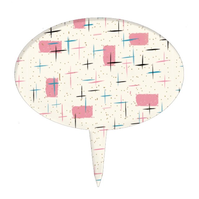 Retro Atomic Pink Pattern Cake Pick (Front)