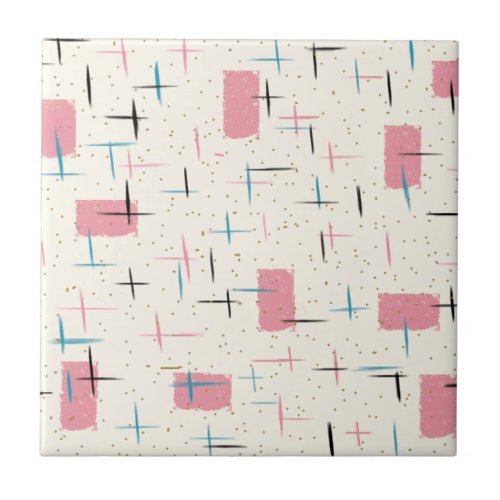 Retro Atomic Pink Pattern Ceramic Tile