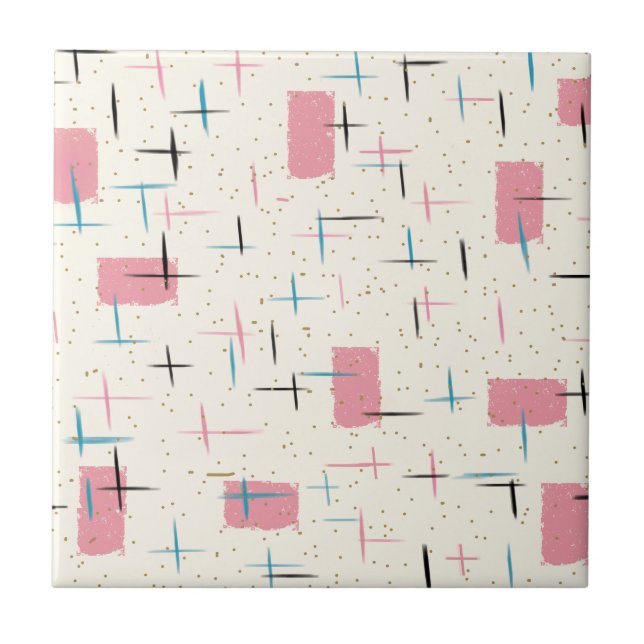 Retro Atomic Pink Pattern Ceramic Tile (Front)