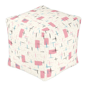 Retro Atomic Pink Pattern Cube Pouf