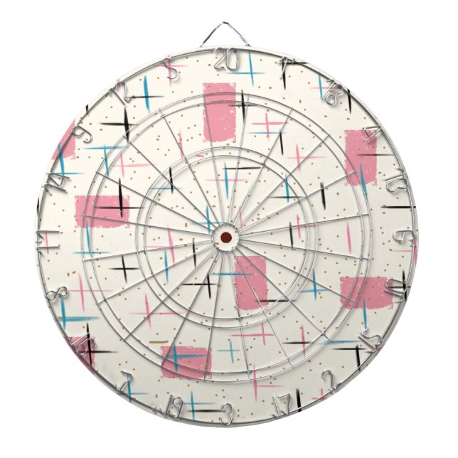 Retro Atomic Pink Pattern Dart Board (Front)
