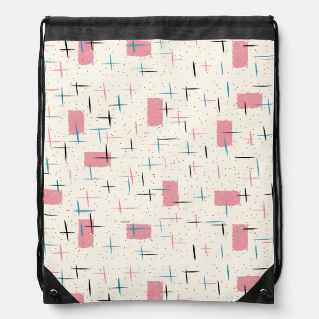 Retro Atomic Pink Pattern Drawstring Backpack (Front)