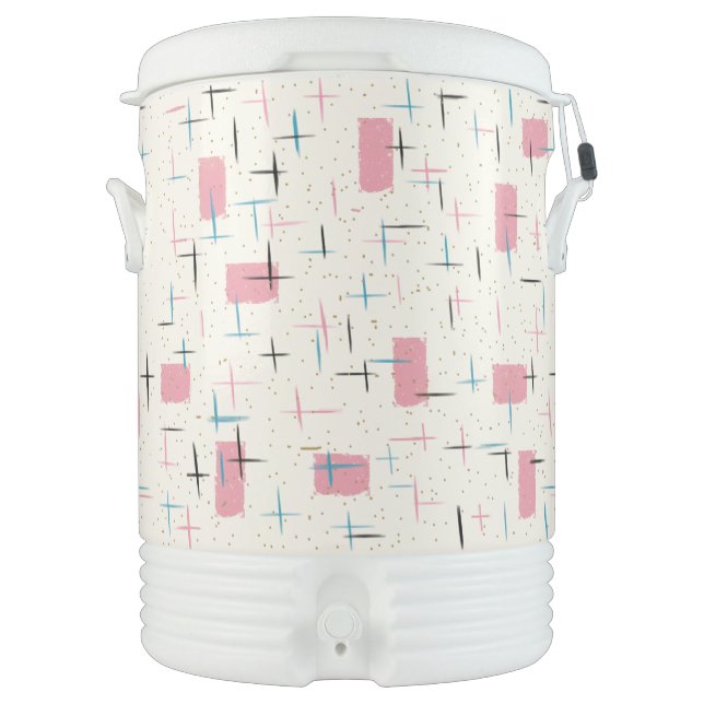Retro Atomic Pink Pattern Igloo Beverage Cooler (Front)