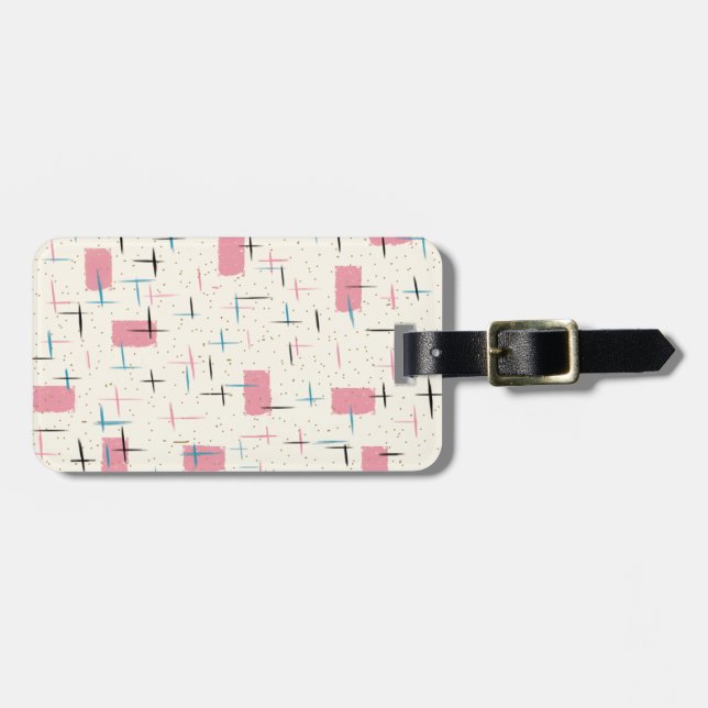 Retro Atomic Pink Pattern Luggage Tag (Front Horizontal)