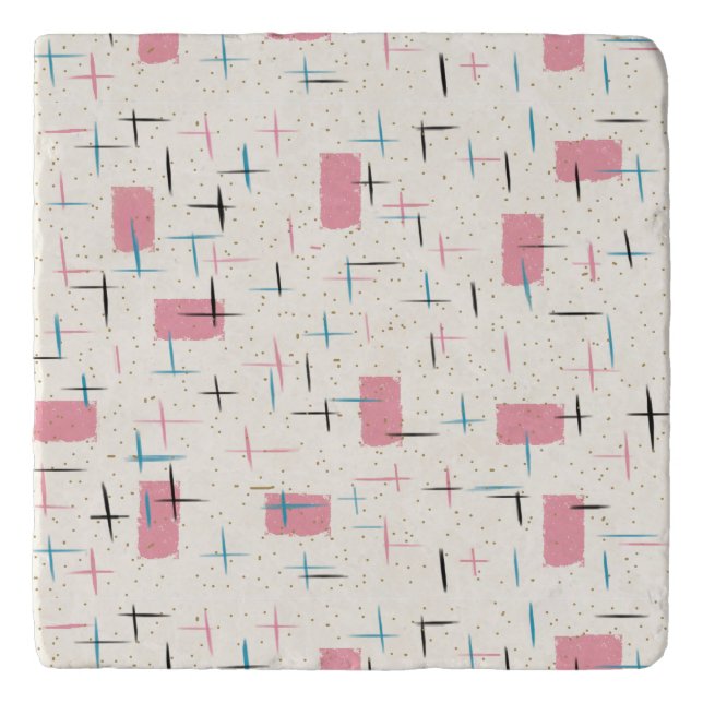 Retro Atomic Pink Pattern Marble Trivet (Front)