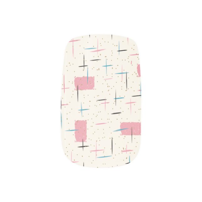 Retro Atomic Pink Pattern Minx Nail Art Decals (Left Thumb)