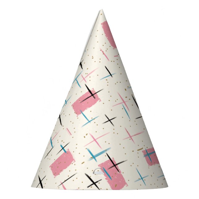 Retro Atomic Pink Pattern Party Hat (Left)