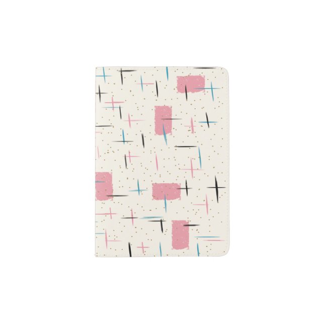 Retro Atomic Pink Pattern Passport Holder (Front)