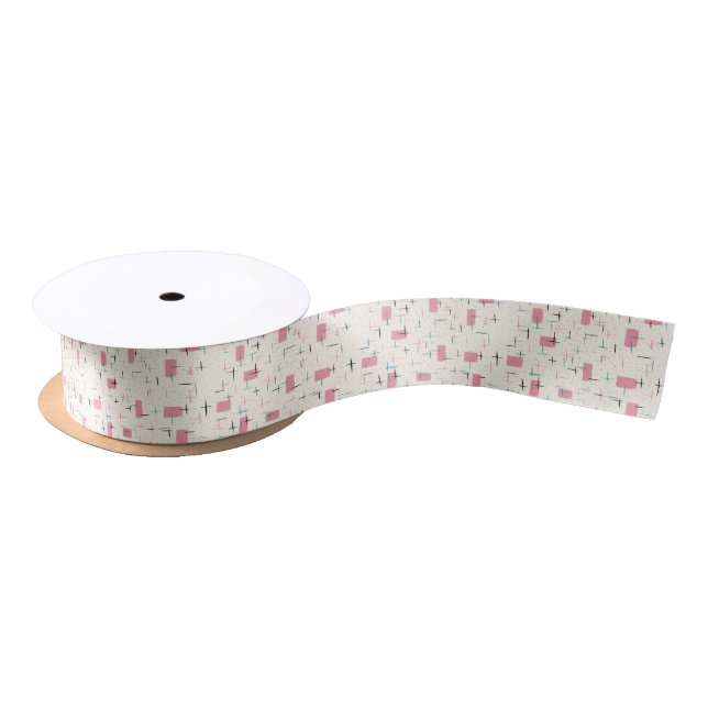 Retro Atomic Pink Pattern Satin Ribbon (Spool)