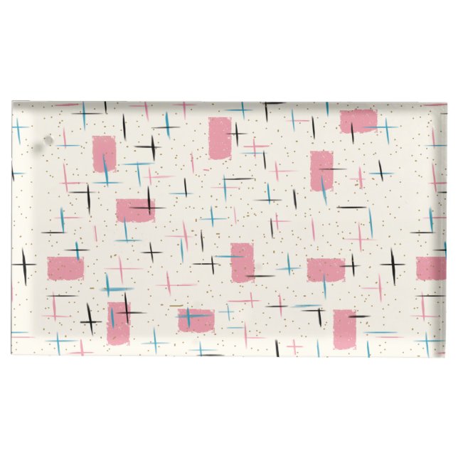 Retro Atomic Pink Pattern Table Card Holder (Front)