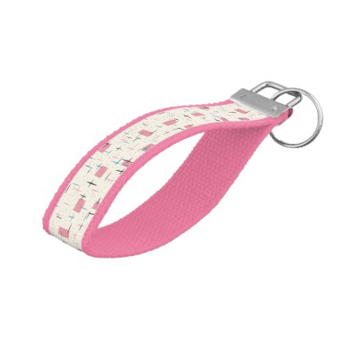 Retro Atomic Pink Pattern Wrist Keychain