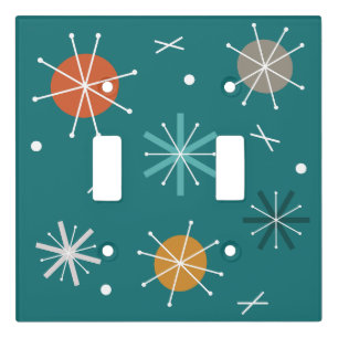 Retro Atomic Planets Starbursts Teal Light Switch Cover