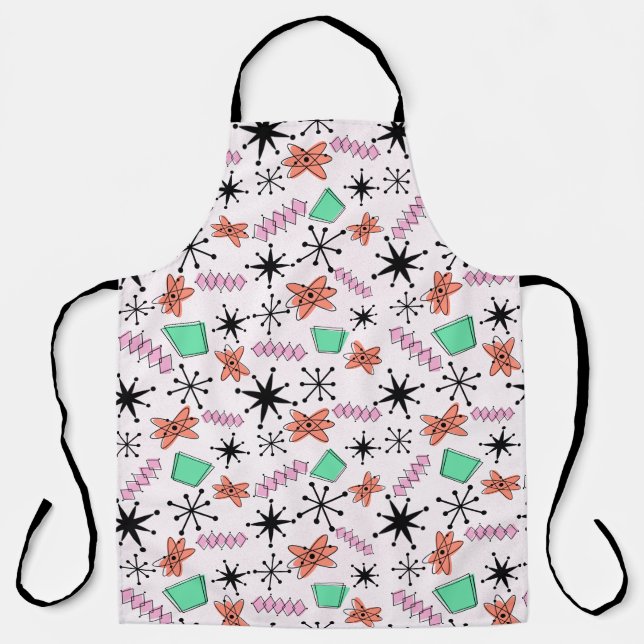 Retro Atomic Shapes Pink Orange & Green Apron (Front)
