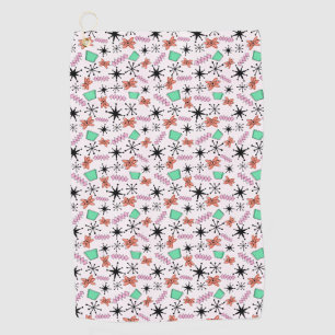 Retro Atomic Shapes Pink Orange & Green Golf Towel