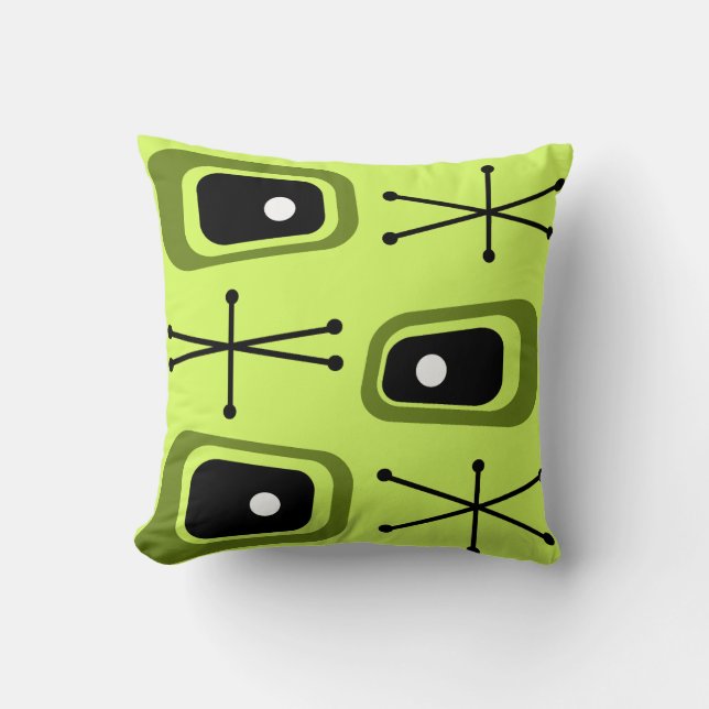 Retro Atomic Space Age Chartreuse Throw Pillow (Front)