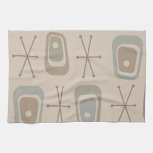 Retro Atomic Space Age Soft Neutral Colors Kitchen Towel