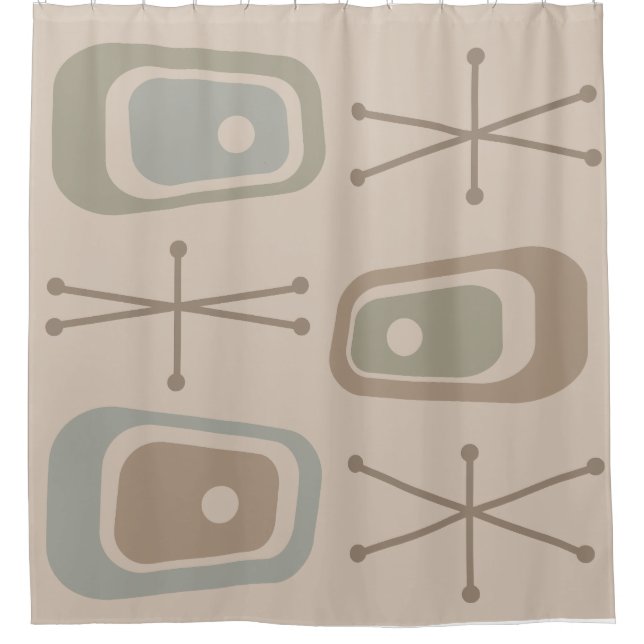 Retro Atomic Space Age Soft Neutral Colors Shower Curtain (Front)