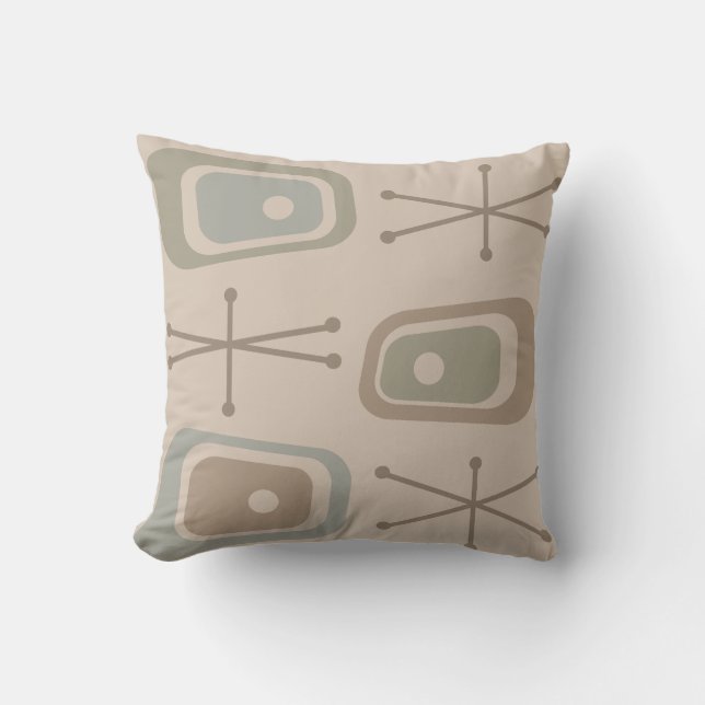 Retro Atomic Space Age Soft Neutral Colors Throw Pillow (Front)