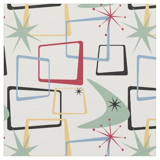 Retro Atomic Squares Stars & Boomerang Mid Century Fabric