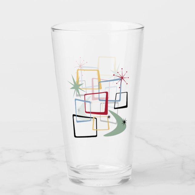 Retro Atomic Squares Stars Boomerang Mid Century Glass (Front)