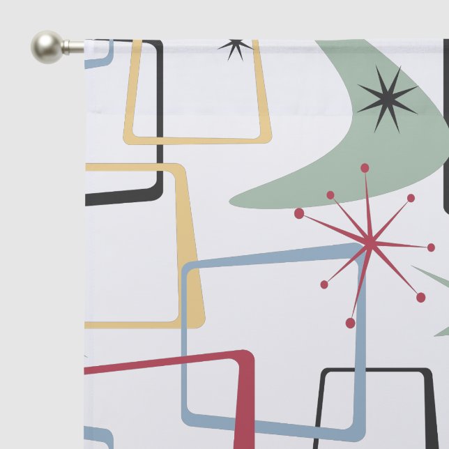 Retro Atomic Squares Stars & Boomerang Mid Century Sheer Curtains (Pocket)