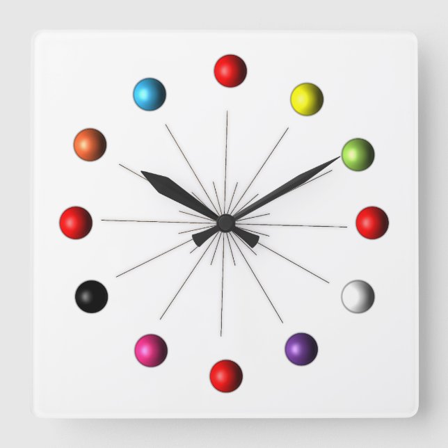 Retro Atomic Star Burst Square Wall Clock (Front)