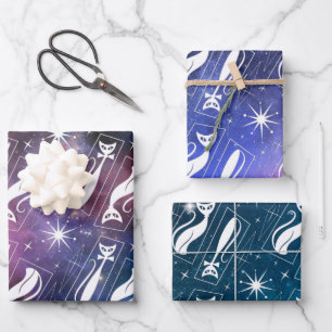 Retro Atomic Star Space Cat MidCentury Christmas Wrapping Paper Sheets