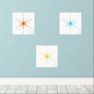 Retro Atomic Starburst Choose Your Own Colors Wall Art Sets