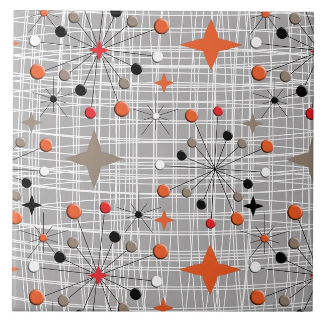 Retro Atomic Starburst Design Ceramic Tile (Front)