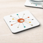 Retro Atomic Starburst  Mid Century Beverage Coaster<br><div class="desc">This colorful mid century modern coaster set features an atomic starburst in teal blue,  red,  yellow,  tan,  and black. This will add a pop of color to your coffee table!</div>