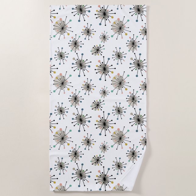 Retro Atomic Starburst Mid Century Modern Beach Towel (Front)
