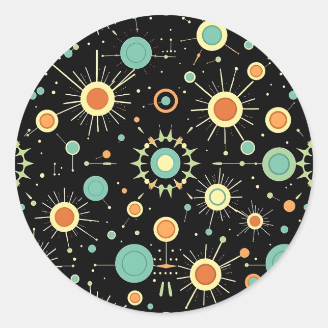 Retro Atomic Starburst Midcentury Pattern Classic Round Sticker (Front)