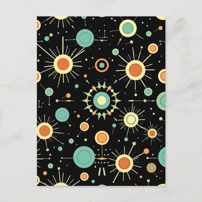 Retro Atomic Starburst Midcentury Pattern Postcard (Front)