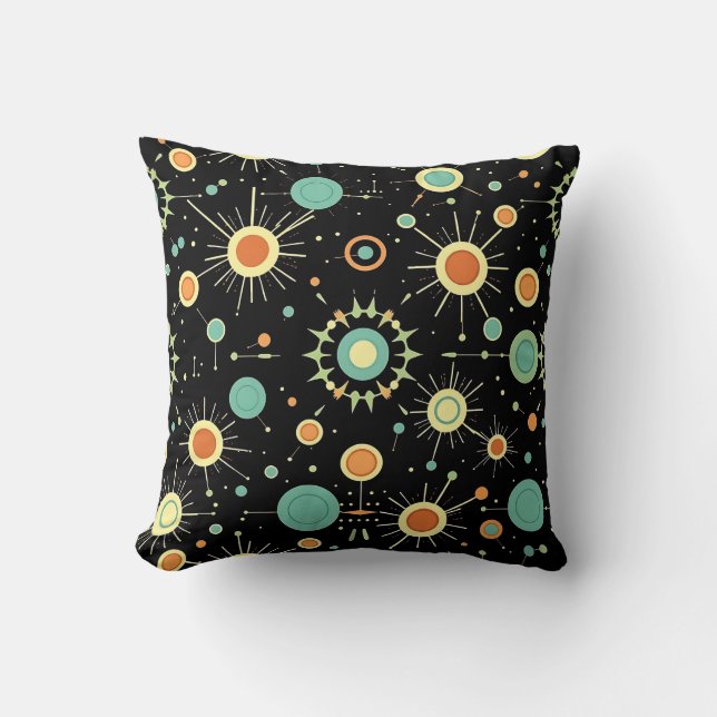 Retro Atomic Starburst Midcentury Pattern Throw Pillow (Front)