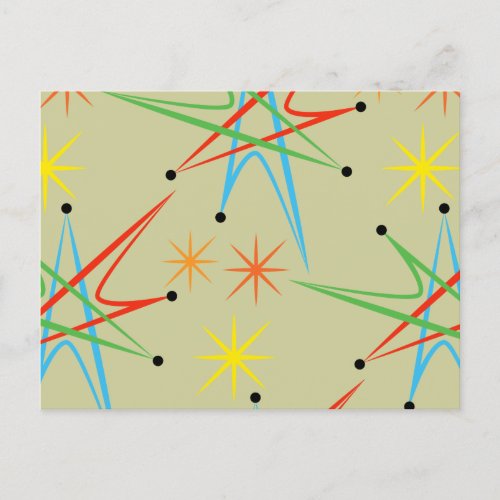 Retro Atomic Starburst Multicolored Pattern Postcard