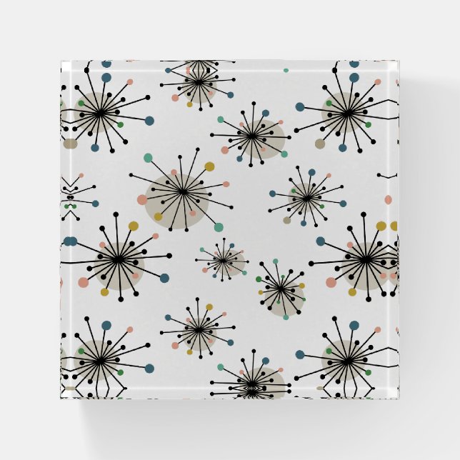 Retro Atomic Starburst Pattern Mid Century Paperweight (Front)
