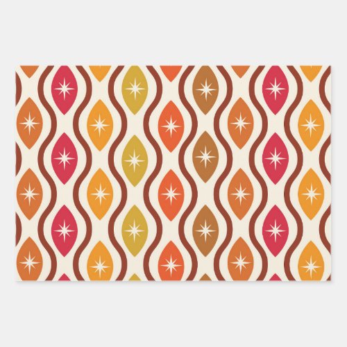 Retro Atomic Stars on mid century ogee pattern  Wrapping Paper Sheets