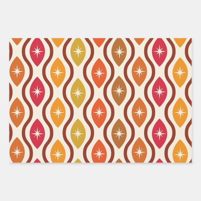 Retro Atomic Stars on mid century ogee pattern  Wrapping Paper Sheets (Front)